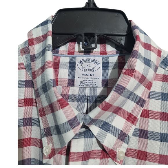 Brooks Brothers Red Blue Checkered Shirt Size XL Regent Fit - Picture 4 of 5